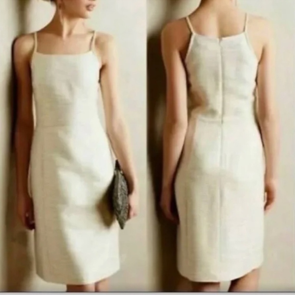 Anthropologie Lustra Dress by Paper Crown in Ivory Metallic EUC Size 4